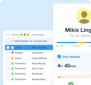 Darbo laiko žiniaraštyje patvirtinimai pavyzdys