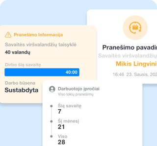 Darbo laiko sistemos personalizuotų įspėjimų pavyzdys