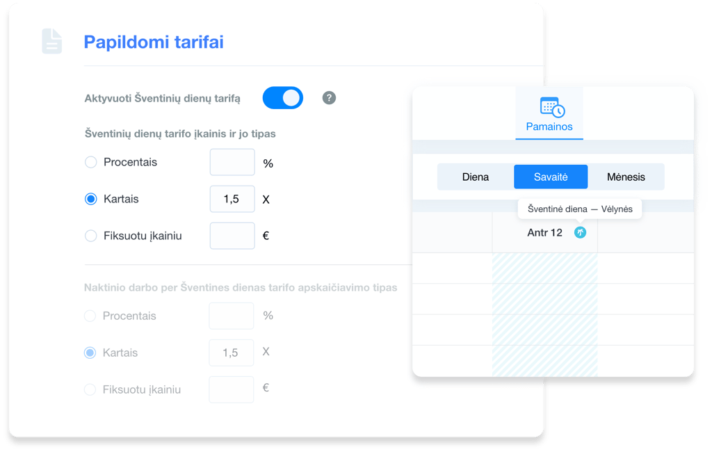 Šventinių dienų darbo laiko nustatymai pamainų planavimo modulyje Grownu sistemoje