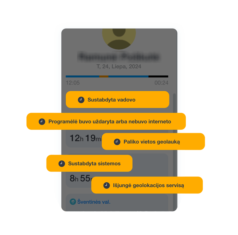 Grownu funkcija, identifikuojanti darbo užbaigimo nesklandumų priežastis, su pavyzdžiu, kaip sistemoje žymimos automatinio darbo laiko sustabdymo priežastys