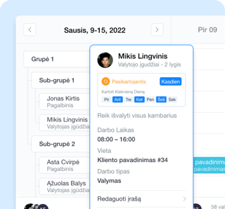 Užduočių planavimo užduoties kortelės pavyzdys