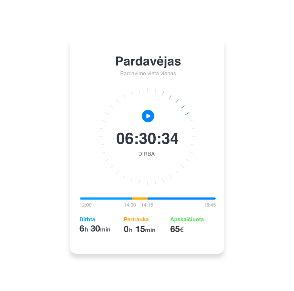 Darbo laiko stebėjimo Grownu sistemos ekrano kopija