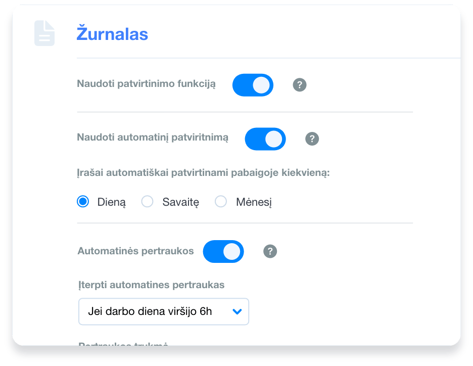 Išplėstinių nustatymų Grownu sistemoje pavyzdys