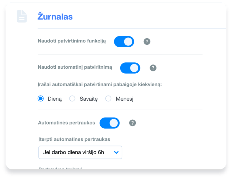 Išplėstinių nustatymų Grownu sistemoje pavyzdys
