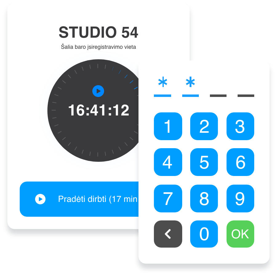 Darbo laiko registravimo terminalo sprendimo ekrano kopija
