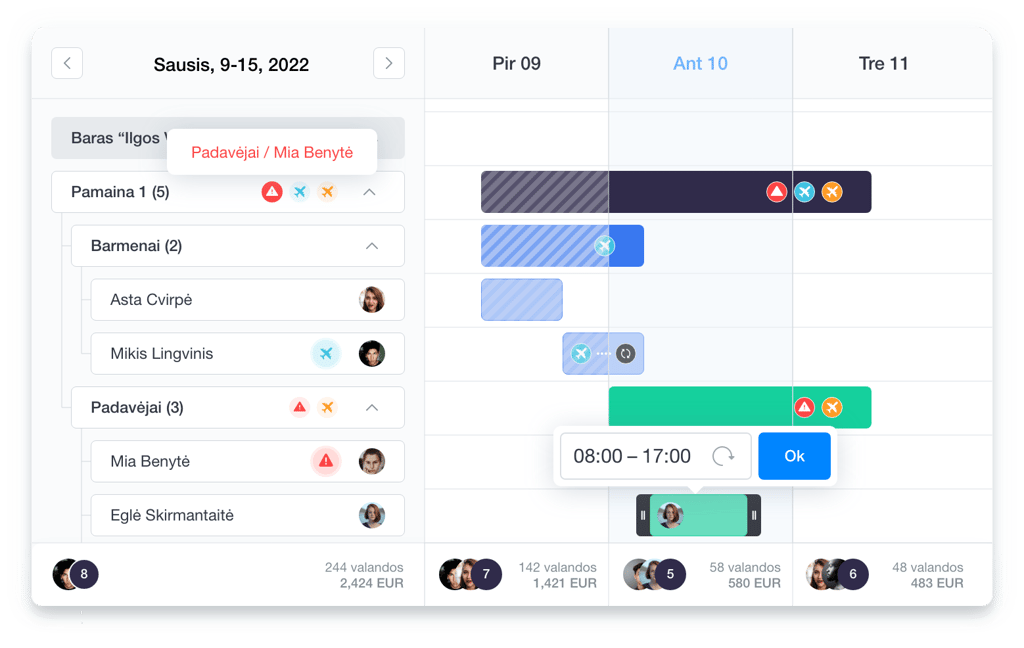 Planuojamos pamainos Grownu sistemoje ekrano kopija