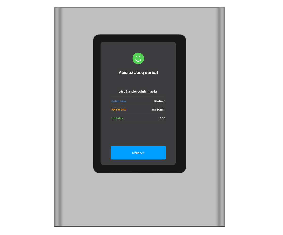 Išsiregistravimo suvestinė ekrane