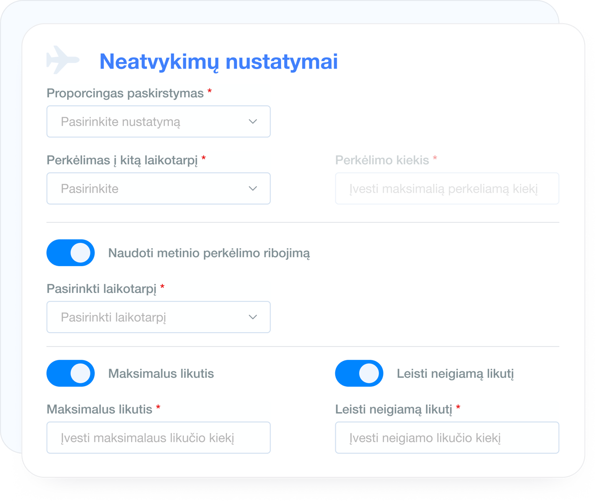Atostogų likučių perkėlimas, limitai, minusas ir galiojimo terminas