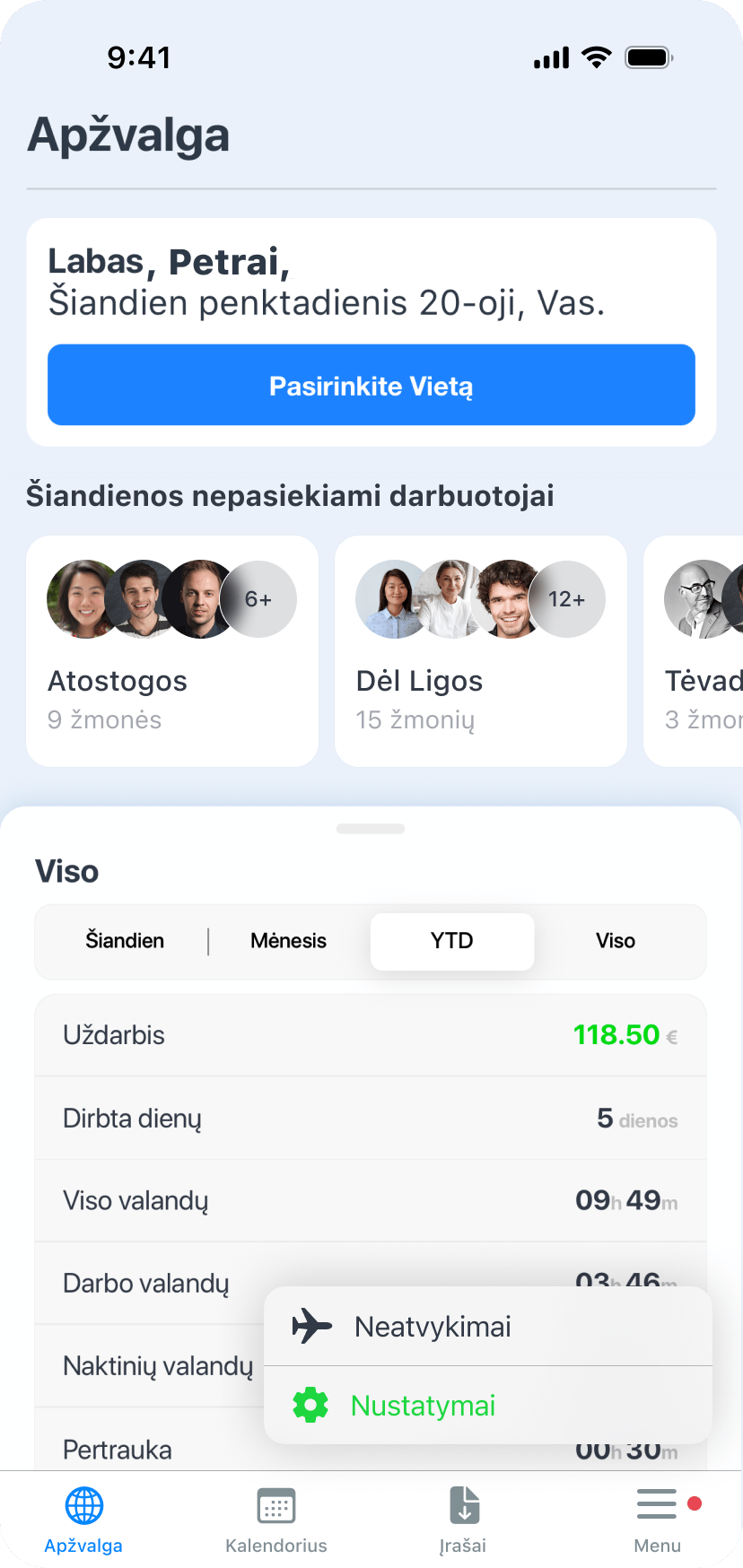 Darbuotojas: kas šiandien neatvyko