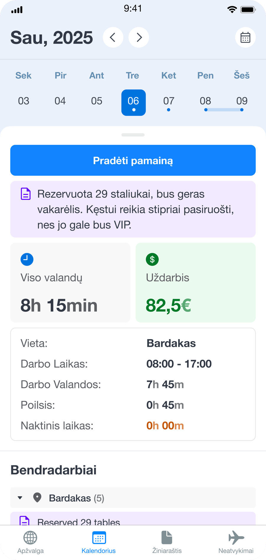 Darbuotojas: mobilus pamainų grafikas