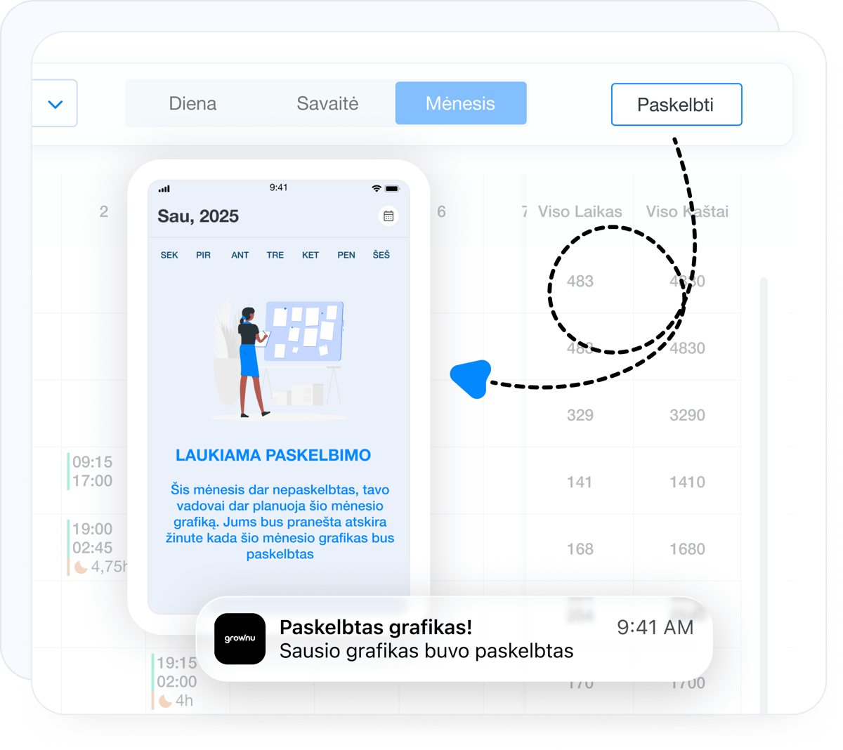Grafiko paskelbimas komandai