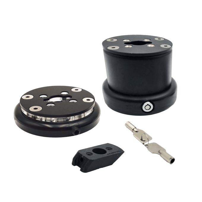 Apsauginis planšetės laikiklis su raktu ir metaliniu užraktu